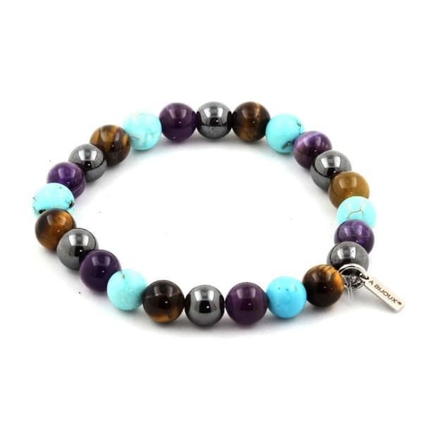 Armband - ABIJOUX - Ametist, Tigeröga, Turkos, Hematit - 8 mm - Tillverkad i Frankrike - Unisex