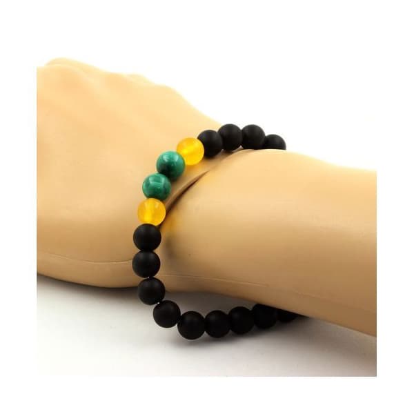 Armband - ABIJOUX - Malakit från Kongo, Gul agat, Svart onyx - 8mm - Mixad - Tillverkad i Frankrike
