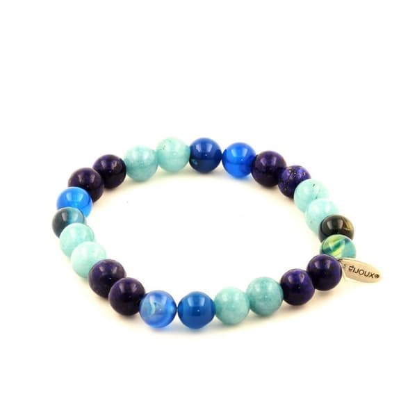 Bracelet - ABIJOUX - Lapis Lazuli, Aigue-Marine, Agatband - 8 mm - Längd 19-20 cm - Blandat