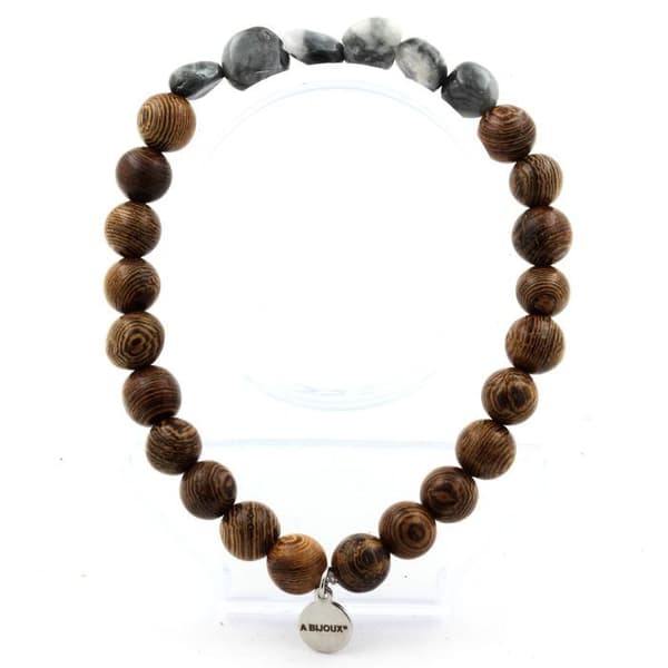 Armband - ABIJOUX - Öga av falk - Träpärlor 8 mm - Längd 19-20 cm - Tillverkat i Frankrike
