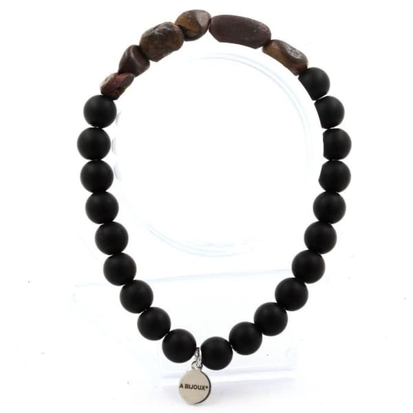 Armband - ABIJOUX - Opal Boulder från Australien - Matt svart onyx - 19-20 cm - Unisex