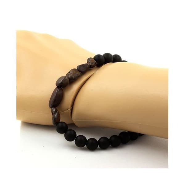 Armband - ABIJOUX - Opal Boulder från Australien - Matt svart onyx - 19-20 cm - Unisex
