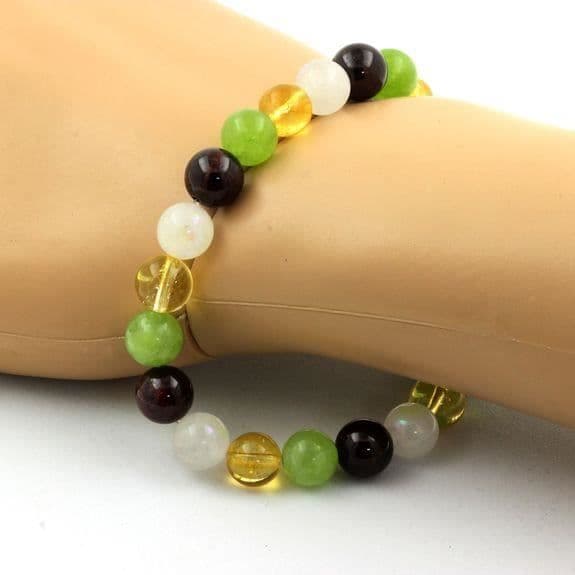 Armband - ABIJOUX - 8 mm - Citrin, Granat, Månstens, Peridot - Tillverkat i Frankrike - Unisex