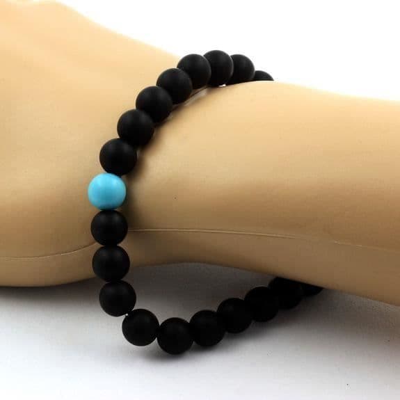 Armband - ABIJOUX - Matt svart Onyx + Turkos - 8 mm - Längd 19-20 cm - Mixad