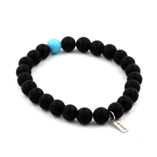 Armband - ABIJOUX - Matt svart Onyx + Turkos - 8 mm - Längd 19-20 cm - Mixad