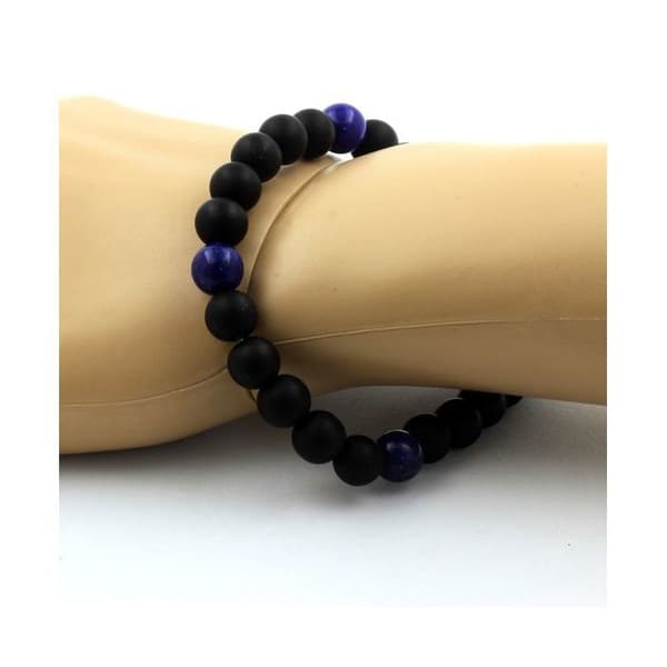 Armband - ABIJOUX - Lapis Lazuli + Svart Onyx - 8 mm pärlor - Längd 19-20 cm - Unisex