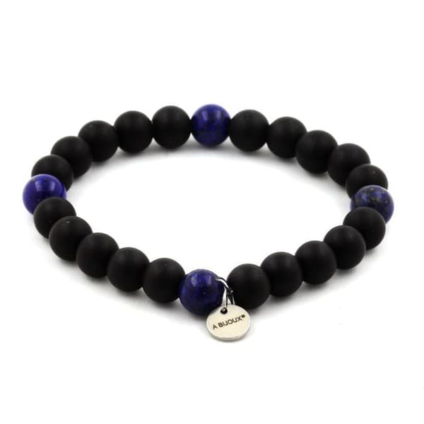 Armband - ABIJOUX - Lapis Lazuli + Svart Onyx - 8 mm pärlor - Längd 19-20 cm - Unisex