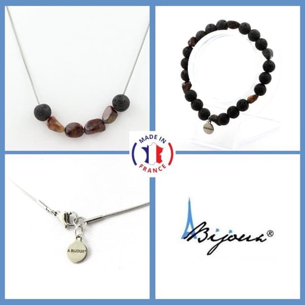 Stenar och mineraler. Smyckesset Armband Halsband Pietersite Beads från USA + Lava 8 mm. Anpassningsbar storlek.