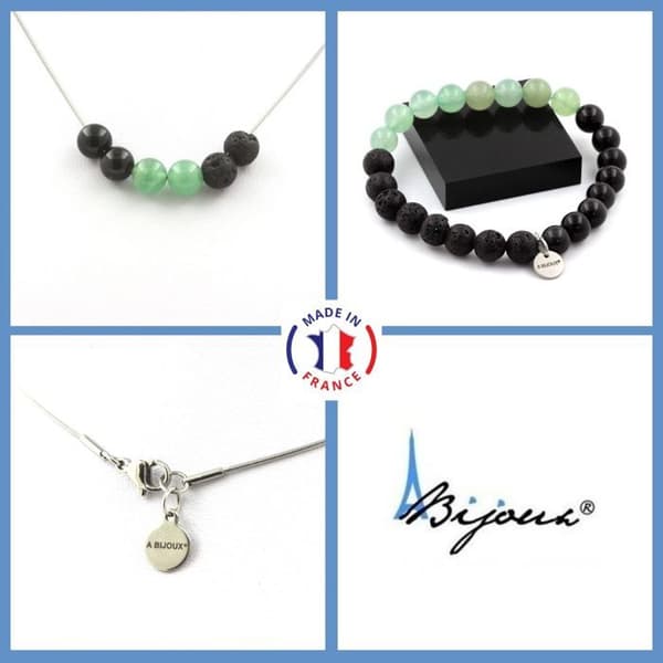 Stenar och mineraler. Smyckesset Armband Halsband Pärlor Aventurin + Lava + Obsidian Anpassningsbar storlek.