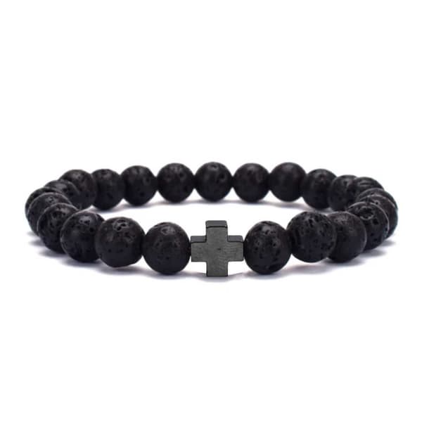Armband Lavasten med Kors Svart