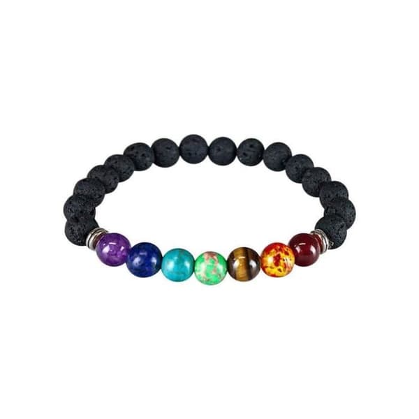 Armband Chakra - GENERISK - Flerfärgad - Silver - Vulkanisk sten - 17 cm
