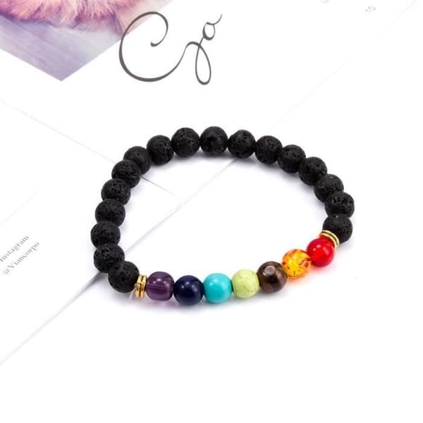 7 Chakras Armband - Ej specificerat - Lavasten - 8 mm pärlor - Olika färger - Blandat
