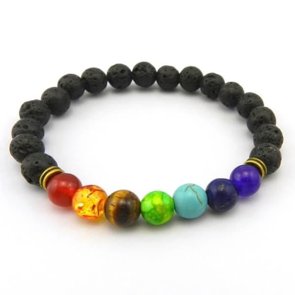 7 Chakras Armband - Ej specificerat - Lavasten - 8 mm pärlor - Olika färger - Blandat