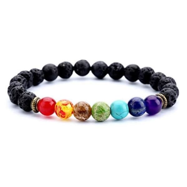 7 Chakras Armband - Ej specificerat - Lavasten - 8 mm pärlor - Olika färger - Blandat