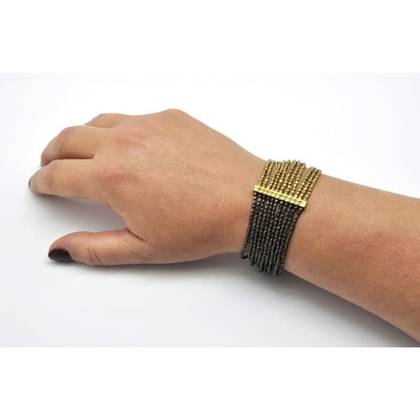 Armband - Nataraj - Patti - Bronze och svart - 11 rader av pärlor - Etnisk smycke