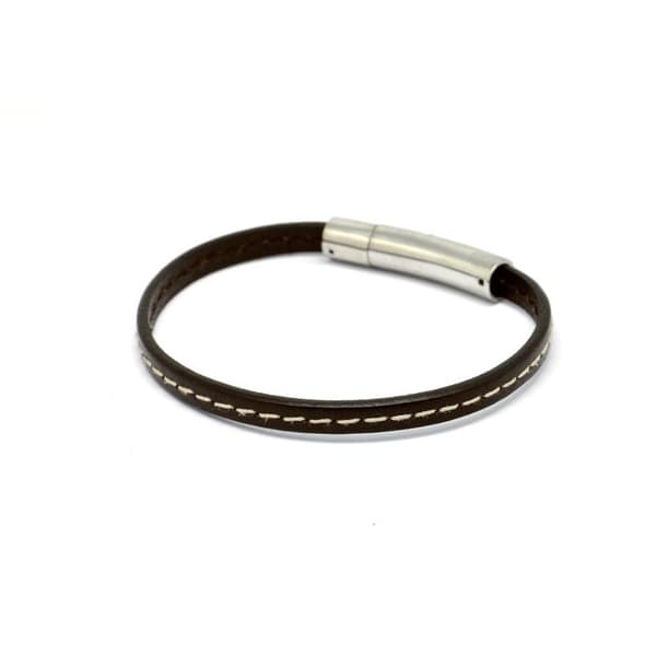 Chokladläderarmband med sömmar och magnetisk stängning - MagNum - Declic Single Piqué S - Herr