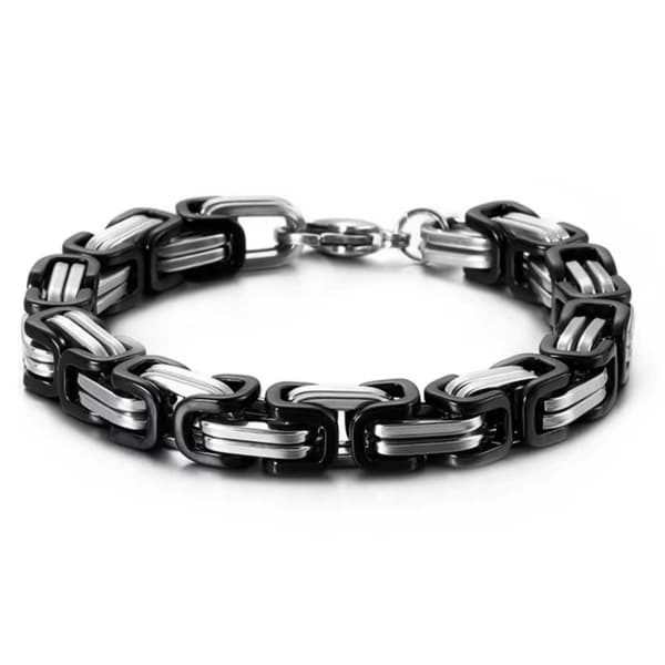 Kejsarlänk Armband Viking Stål Valbar Storlek Tvåfärgad Silver Svart