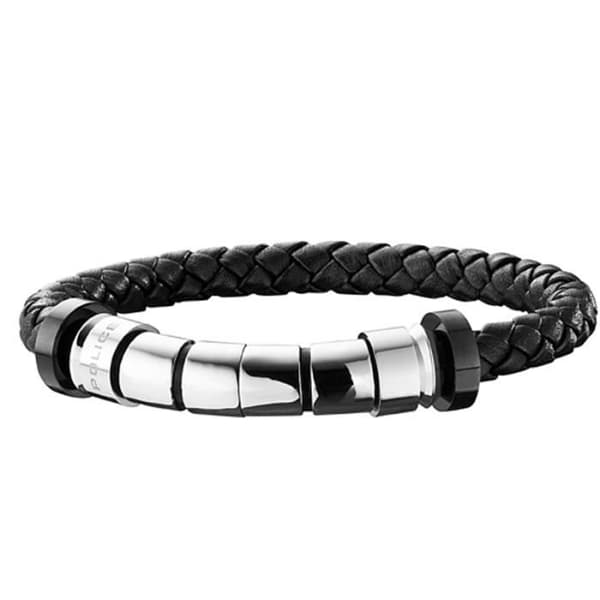 Armband - POLICE - Svart läder - Element i stål