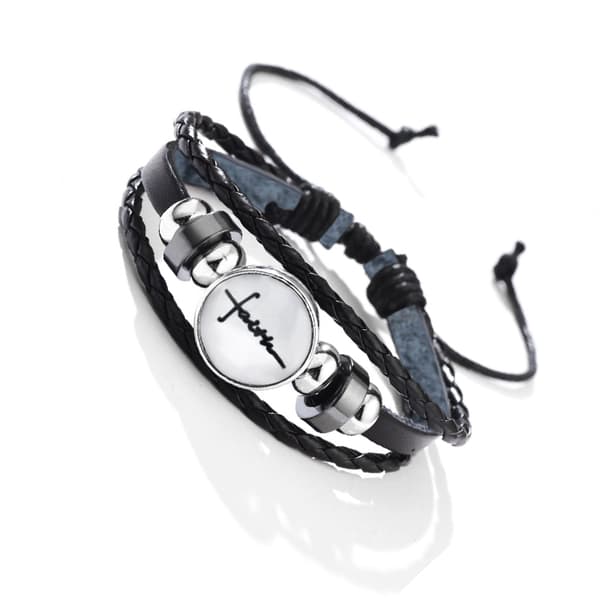 INF Hvit lærlenker armbånd med Faith glass spenne