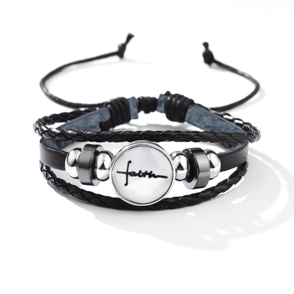 INF Hvit lærlenker armbånd med Faith glass spenne