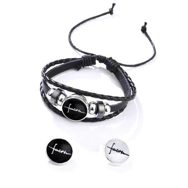 INF Svart lær armbånd med Faith glass spenne