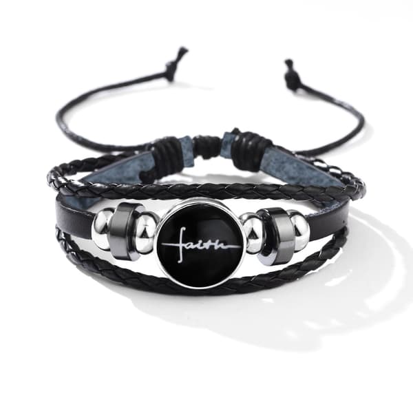 INF Svart lær armbånd med Faith glass spenne
