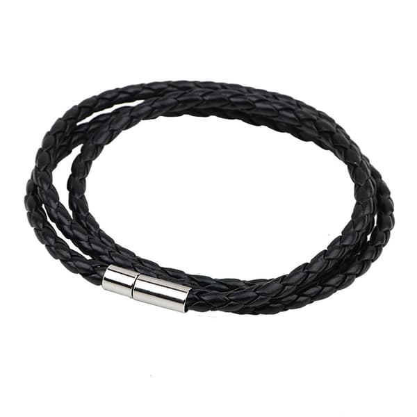 INF Svart läderarmband med kopparföljare