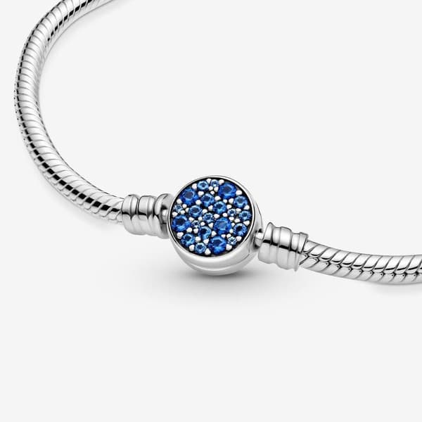 Pandora Moments kimalteleva sininen levysolki käärmeketjurannekoru 17 cm