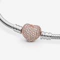 Miniatyrbillede 4 af 4: Pandora Moments Pave Heart Lock Snake Chain Armbånd 16 cm