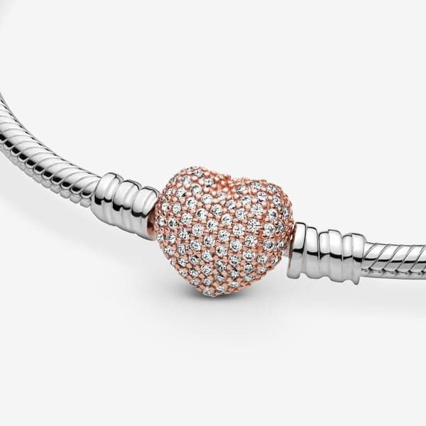 Pandora Moments Pave Heart Lock Snake Chain Armbånd 16 cm