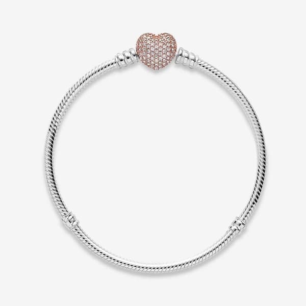 Pandora Moments Pave Heart Lock Snake Chain Armbånd 16 cm