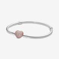 Miniatyrbillede 1 af 4: Pandora Moments Pave Heart Lock Snake Chain Armbånd 16 cm