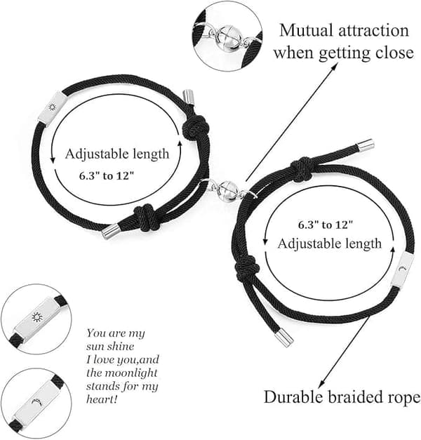 2st magnetiska pararmband för kvinnor män, löften om evig kärlek Justerbara smyckengåvor till älskare Pojkvän Bästa vän