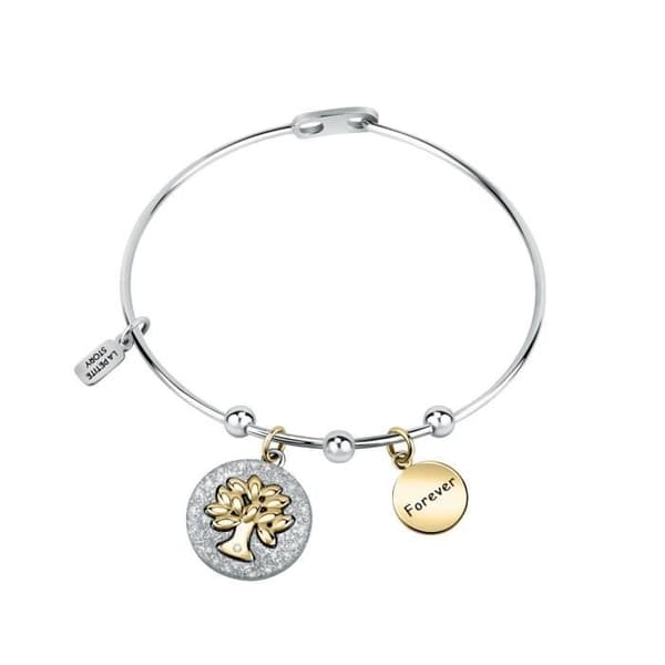 LA PETITE STORY Tvåfärgat metallarmband - Livets träd - Vit - 17 cm
