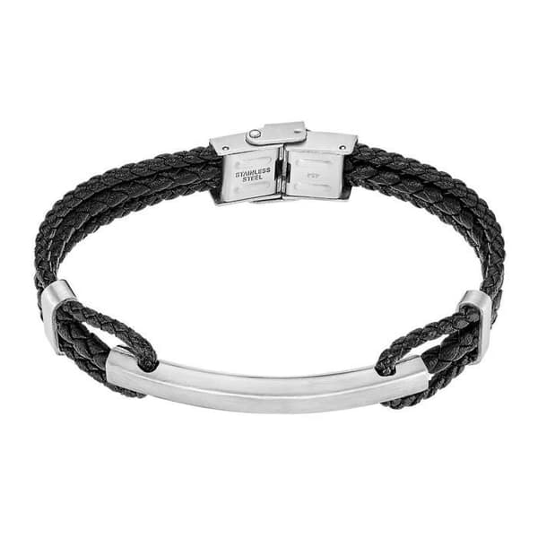 Armband - LOTUS - Style Men In Black - Svart läder - Stålplatta - 20,5 cm