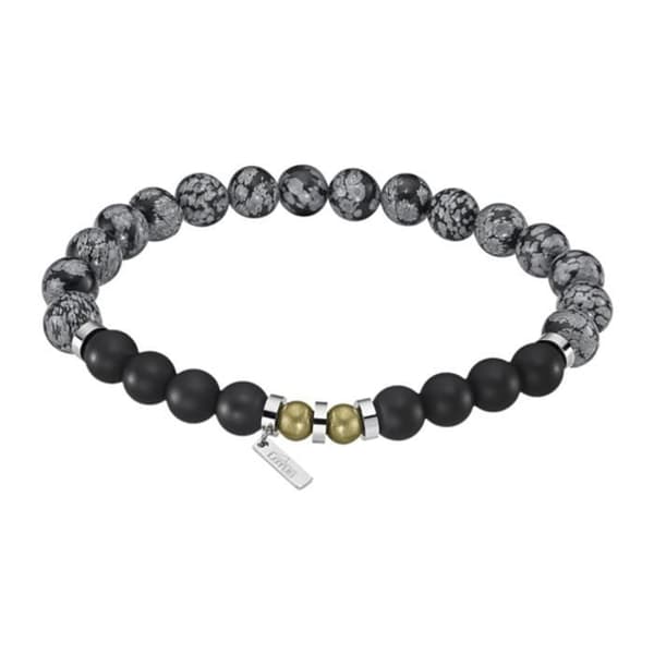 Armband - LOTUS - Lotus Style - Grå och svarta pärlor - Elastisk - 19 cm