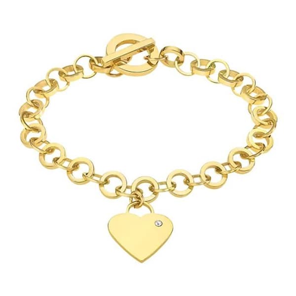 Armband - LOTUS - Kvinnlig armband LOTUS hängande hjärta - Guldpläterat stål - Längd 21 cm - Anpassningsbar
