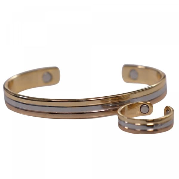 Magnetiskt Armband - Trefärgat i koppar, guld & silver