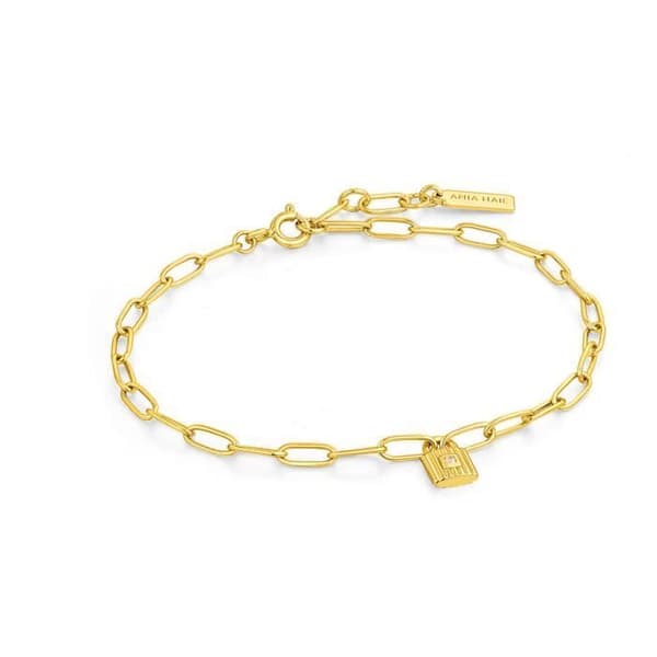 Ania Haie damarmband under lås och nyckel - 925 silver 14k guldpläterad - guld - hänglåshänge