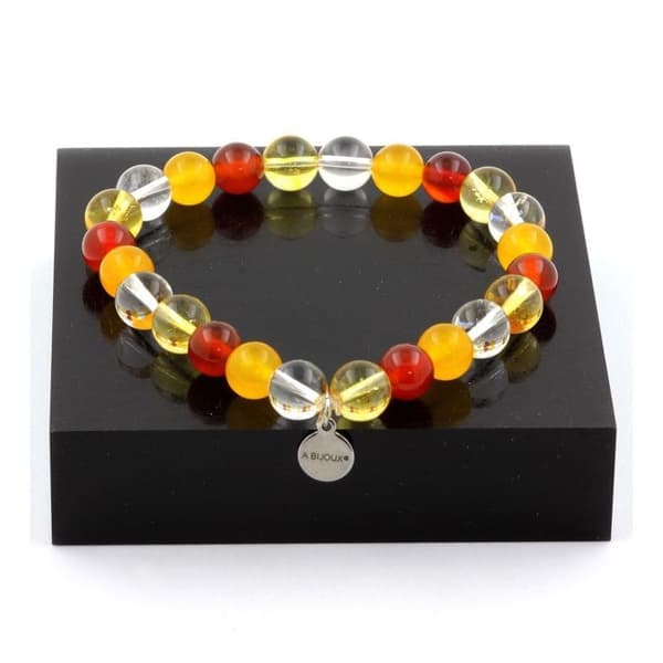 Armband - ABIJOUX - 8 mm - Kvarts, Gul agat, Röd agat - Tillverkad i Frankrike - Unisex