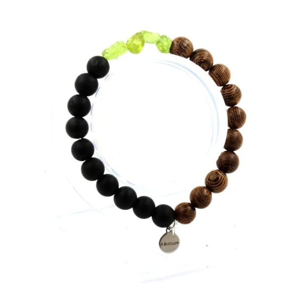 Armband - ABIJOUX - Myanmar Peridot - Matt svart onyx - Trä - 19-20 cm