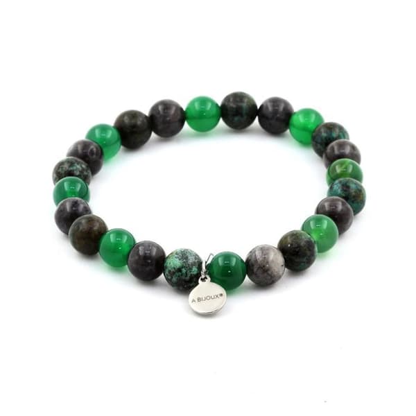 Armband i naturstenar - ABIJOUX - Afrikansk Turkos - Labradorit - Grön Agat - 19-20 cm