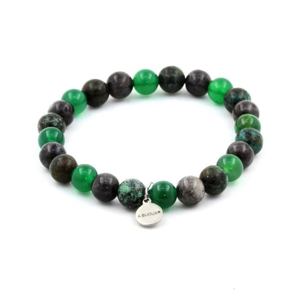 Armband i naturstenar - ABIJOUX - Afrikansk Turkos - Labradorit - Grön Agat - 19-20 cm