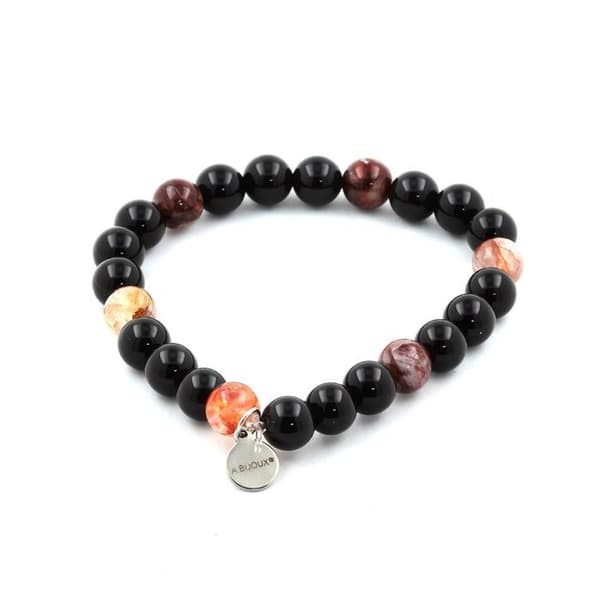 Armband - ABIJOUX - Svart agat + Hematitt kvarts - 8 mm - Lengde 19-20 cm - Laget i Frankrike
