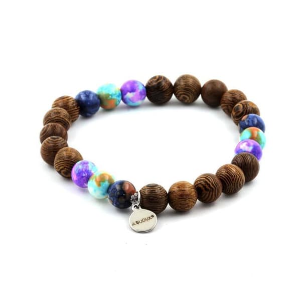 Armband i naturstenar - ABIJOUX - Jasperpärlor blå, blå lila, orange blå - Längd 19-20 cm
