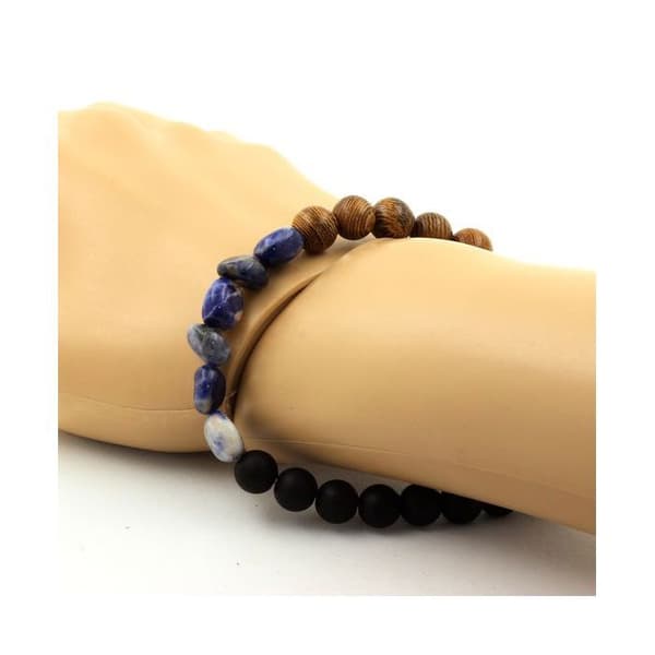 Armband - ABIJOUX - Sodalit från Brasilien - Matte svart Onyx - Trä - 19-20 cm