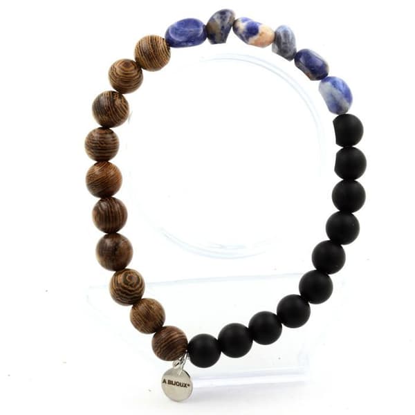 Armband - ABIJOUX - Sodalit från Brasilien - Matte svart Onyx - Trä - 19-20 cm