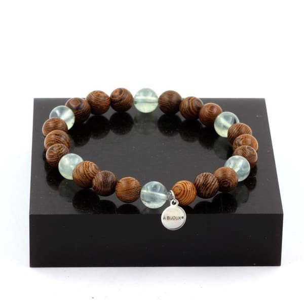 Armband - ABIJOUX - Prehnit från Afrika - 8 mm - Trä - Längd 19-20 cm
