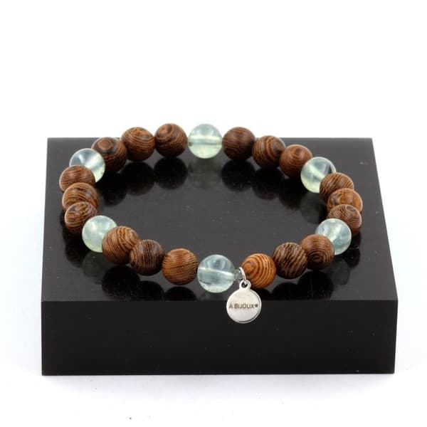 Armband - ABIJOUX - Prehnit från Afrika - 8 mm - Trä - Längd 19-20 cm
