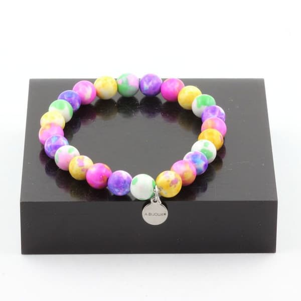Armband - ABIJOUX - Gul lila, grön rosa, lila jaspis - 8 mm - Längd 19-20 cm